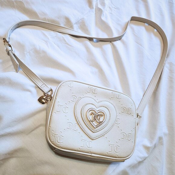 Juicy Couture White Camera Bag/Crossbody | Rhinestone Heart | Y2K & Coquette - Picture 2 of 14